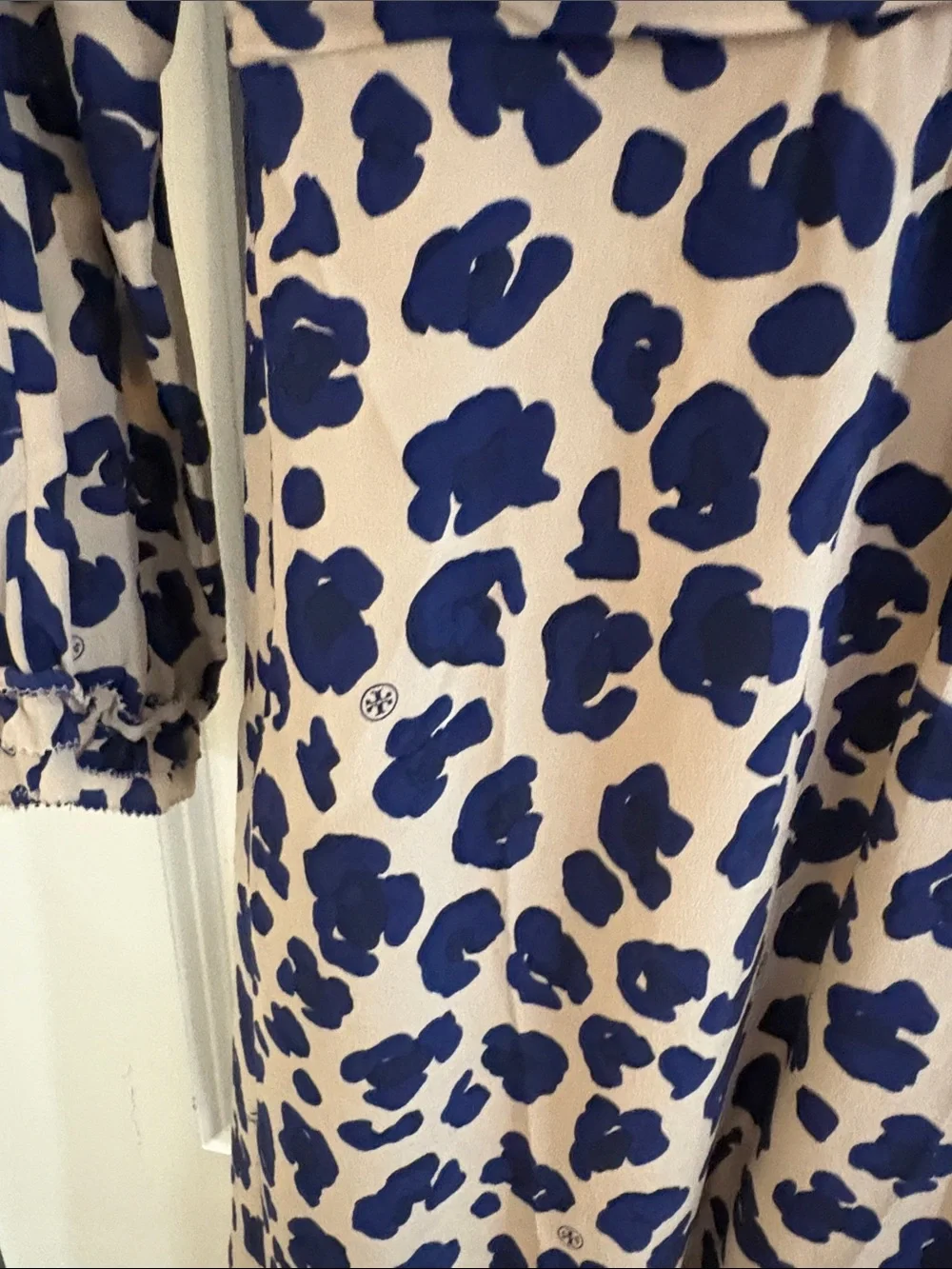 Silk Midi Dress in Beige and Navy- Tory Burch, with neck scarf - Picture 5 of 6